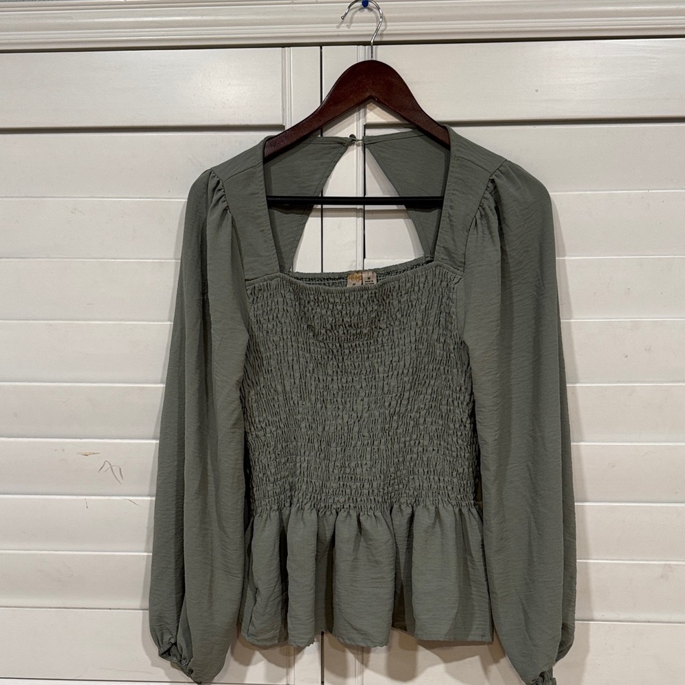 Misia Olive Green Smocked Blouse